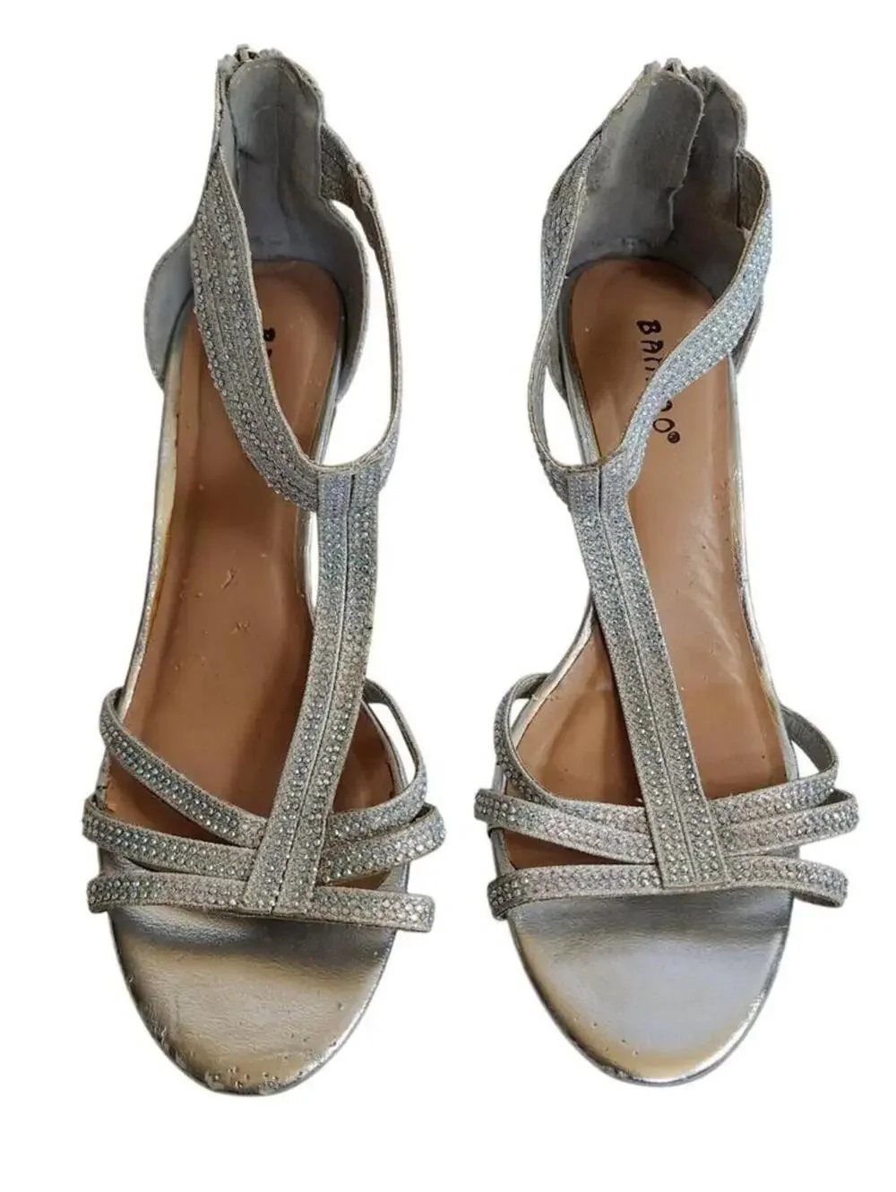 Bakboo Size 8 Sparkling Silver Sandal Heels Shoes